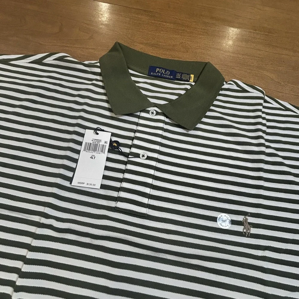 Polo Ralph Lauren Polo Shirt Mens 4XLT Green White Striped Classic Fit NWT